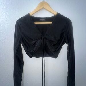Naked Wardrobe Black V-Neck Long Sleeve Blouse